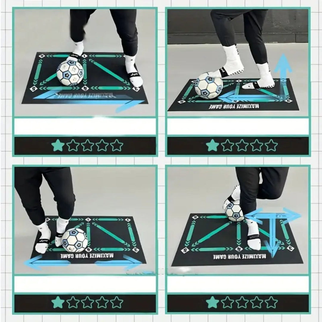 "Tapis Football Pro pour enfants avec texture antidérapante, cibles interactives, léger et transportable. Idéal intérieur/ext