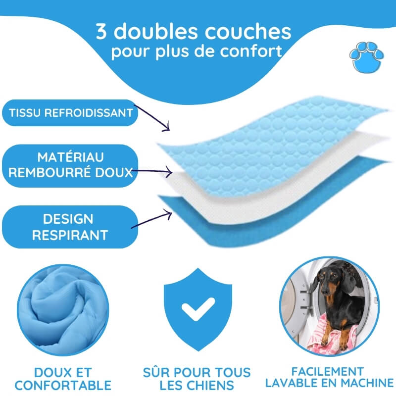 "Tapis refroidissant pour animaux, bleu, pliable, taille L, offrant confort et frais, idéal intérieur/extérieur."