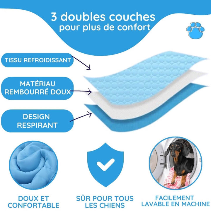 "Tapis refroidissant pour animaux, bleu, pliable, taille L, offrant confort et frais, idéal intérieur/extérieur."
