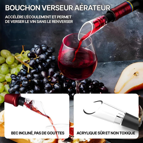 "Tire-bouchon électrique inox 5-en-1, design sophistiqué, accessoires complets pour ouvrir facilement vos bouteilles de vin."