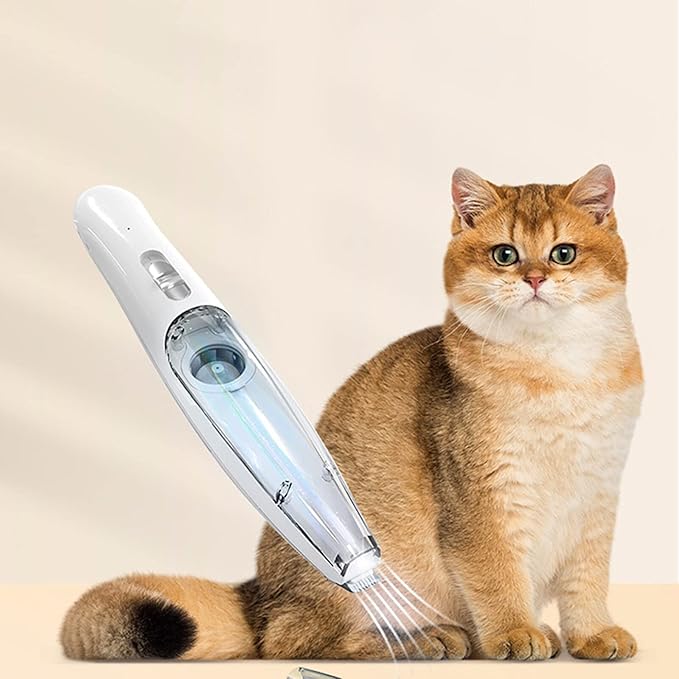 Tondeuse silencieuse pour animaux, design élégant, vide intégré, coupe nette, réduit le stress et nettoie sans effort.