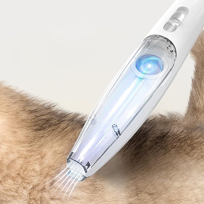 Tondeuse silencieuse pour animaux, design élégant, vide intégré, coupe nette, réduit le stress et nettoie sans effort.