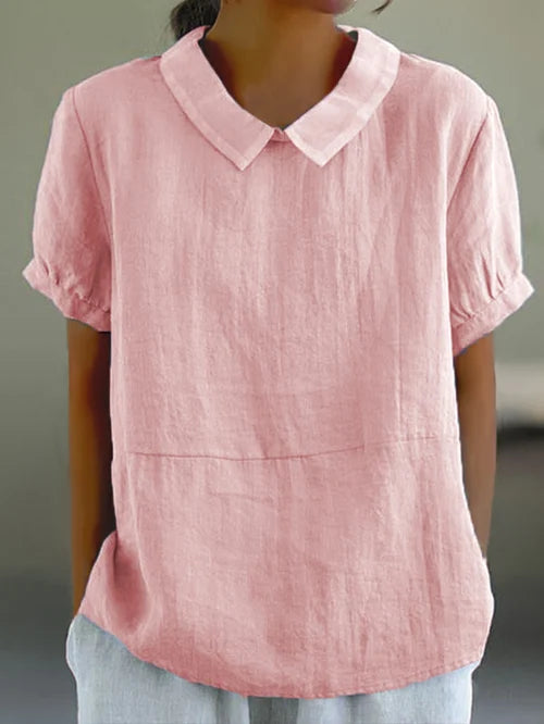 "Top en coton lin uni, léger et épuré, pour femme. Confort respirant, coupe élégante pour un look décontracté chic."