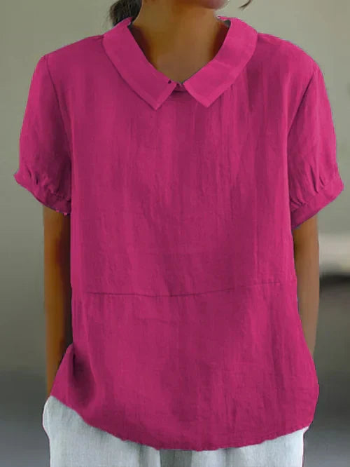 "Top en coton lin uni, léger et épuré, pour femme. Confort respirant, coupe élégante pour un look décontracté chic."