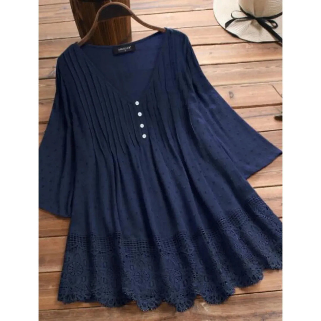 "Top en dentelle pour femme avec col en V, dentelle fine, élégant, disponible en plusieurs couleurs, chic et féminin."