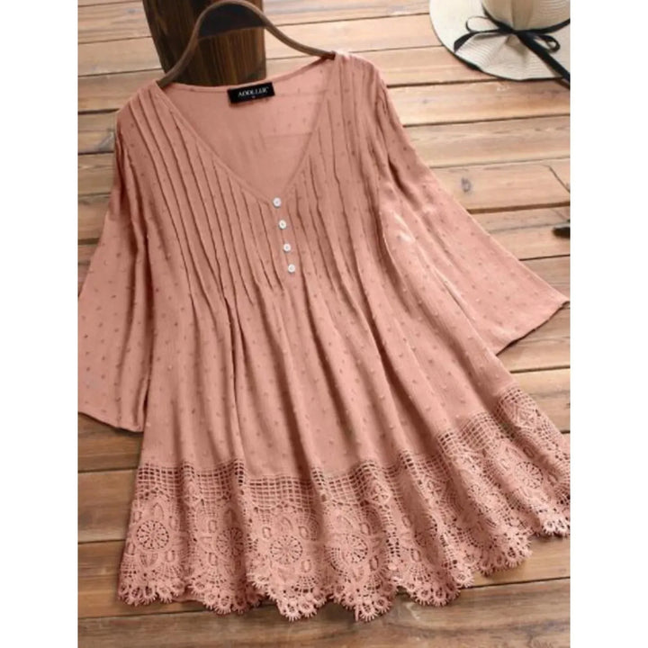 "Top en dentelle pour femme avec col en V, dentelle fine, élégant, disponible en plusieurs couleurs, chic et féminin."