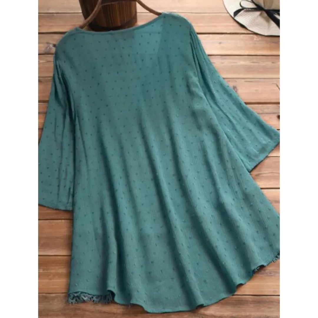 "Top en dentelle pour femme avec col en V, dentelle fine, élégant, disponible en plusieurs couleurs, chic et féminin."