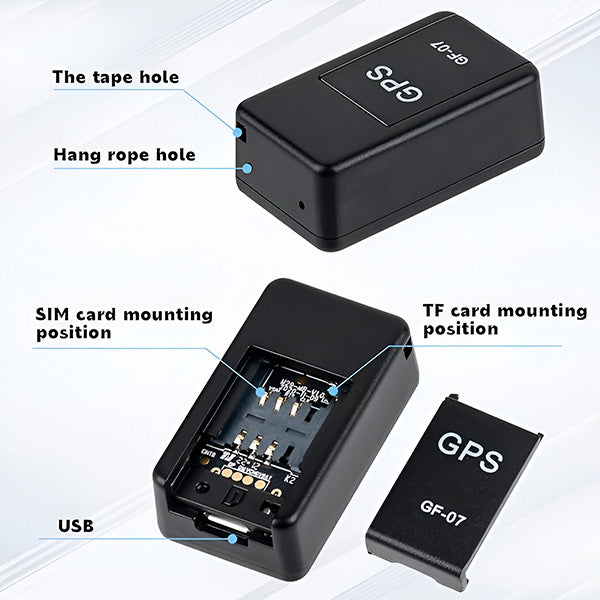 "Traceur GPS compact noir, design discret, localisation en temps réel, idéal pour véhicules et objets personnels."