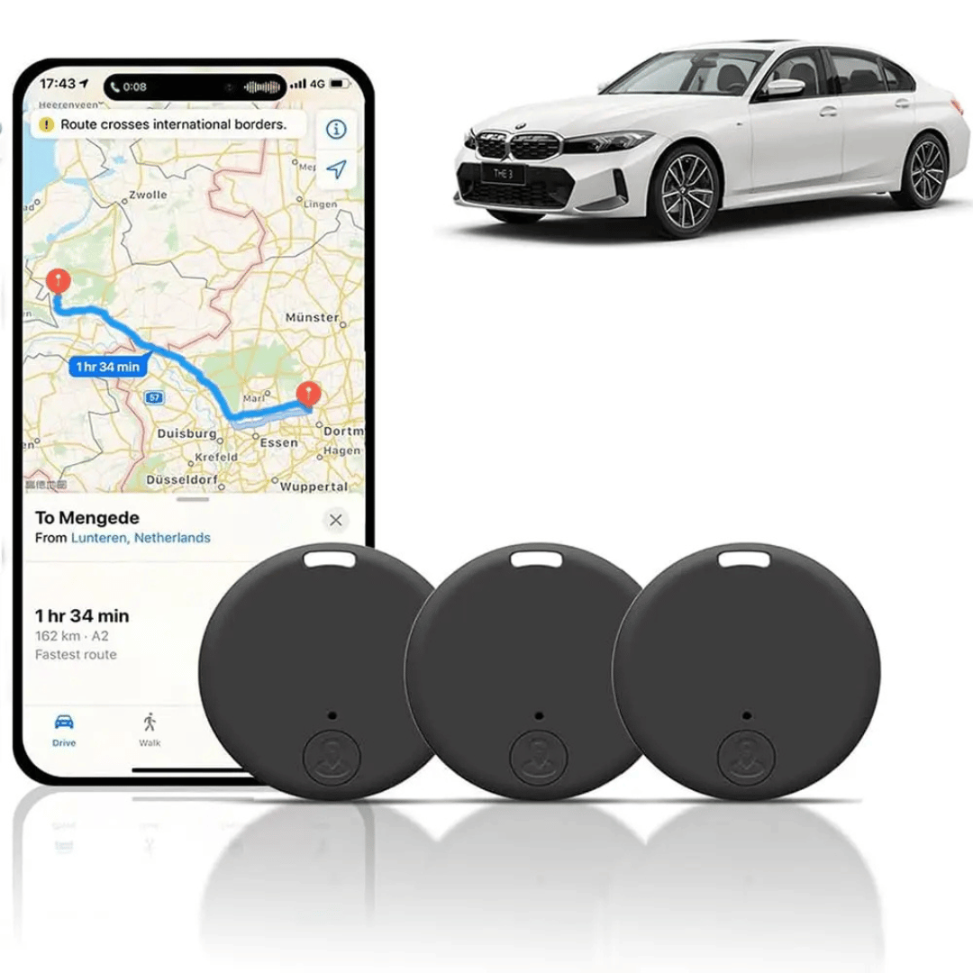 "Traceur GPS compact noir, design minimaliste, idéal pour voiture et objets précieux, suivi instantané sans abonnement."
