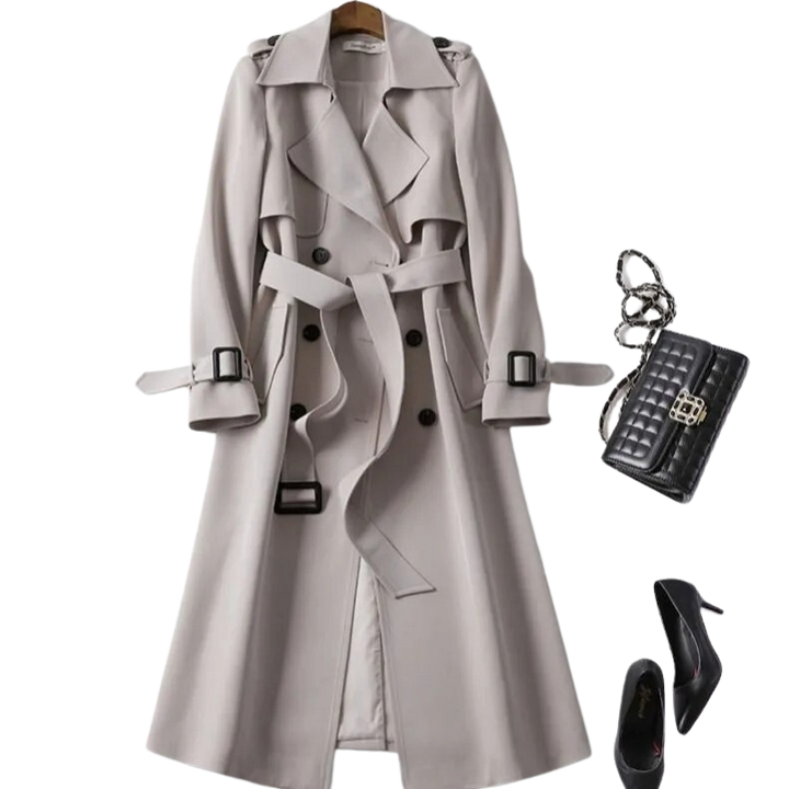 "Trench-coat femme élégant, léger, coupe classique et intemporelle, parfait pour toutes occasions."