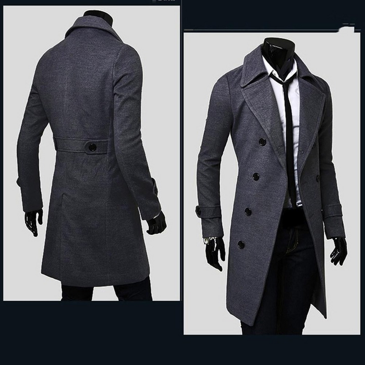 Trench homme gris élégant, coupe ajustée, ceinture, matière légère. Ajoutez style et confort à votre garde-robe.