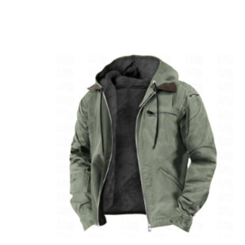 Veste à capuche homme moderne et chaude, doublure intérieure, coupe ajustée, idéale pour style urbain et confort hivernal.