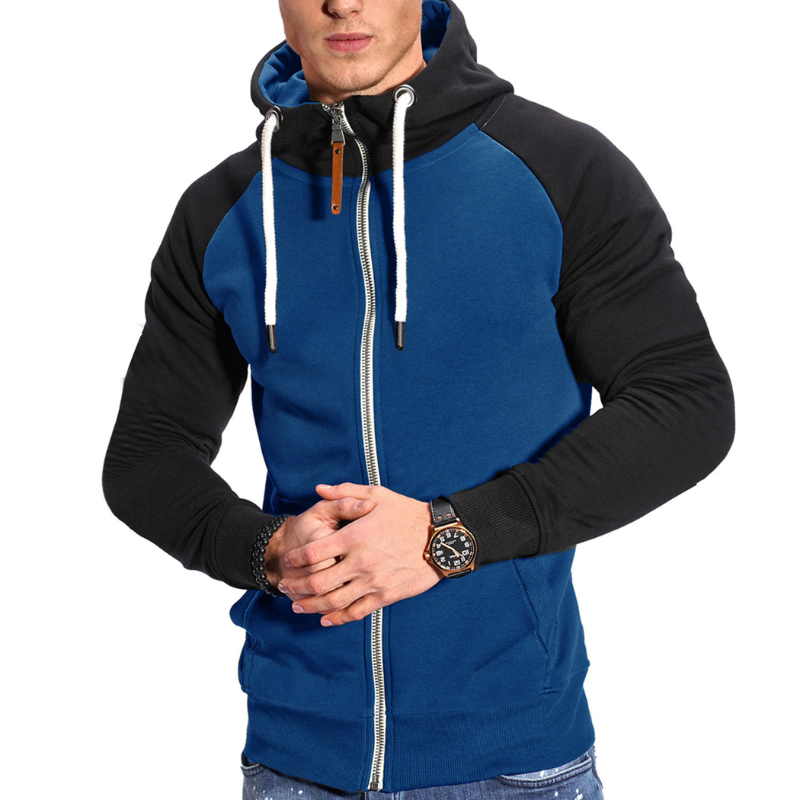 Veste à capuche homme zippée, coton doux, manches raglan, couleur gris clair, poches avant pratiques pour style décontracté.