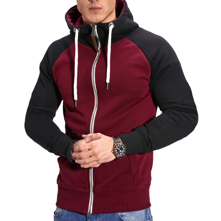 Veste à capuche homme zippée, coton doux, manches raglan, couleur gris clair, poches avant pratiques pour style décontracté.