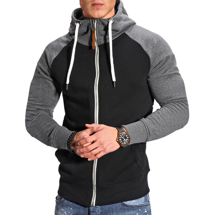 Veste à capuche homme zippée, coton doux, manches raglan, couleur gris clair, poches avant pratiques pour style décontracté.