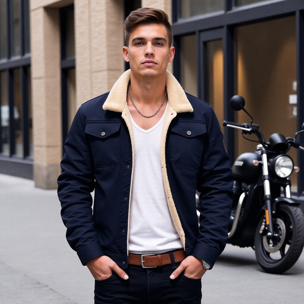 "Veste bombardier homme vintage Dirk, coupe classique, détails modernes, chaleur hivernale, élégance intemporelle."