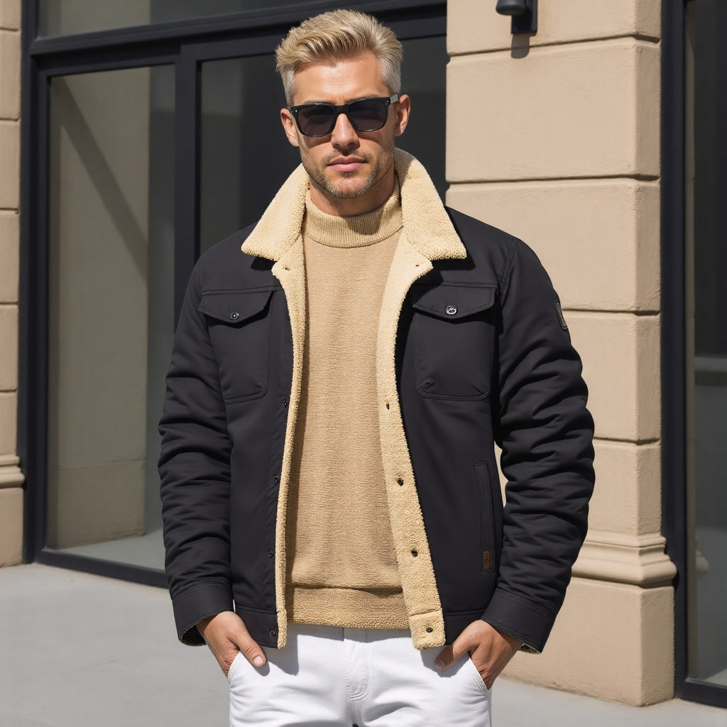"Veste bombardier homme vintage Dirk, coupe classique, détails modernes, chaleur hivernale, élégance intemporelle."