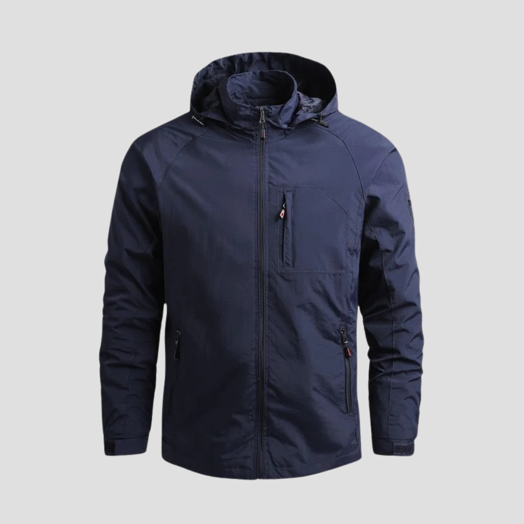 "Veste cargo imperméable homme, capuche intégrée, poches spacieuses, style urbain moderne, protection pluie, couleurs tendanc