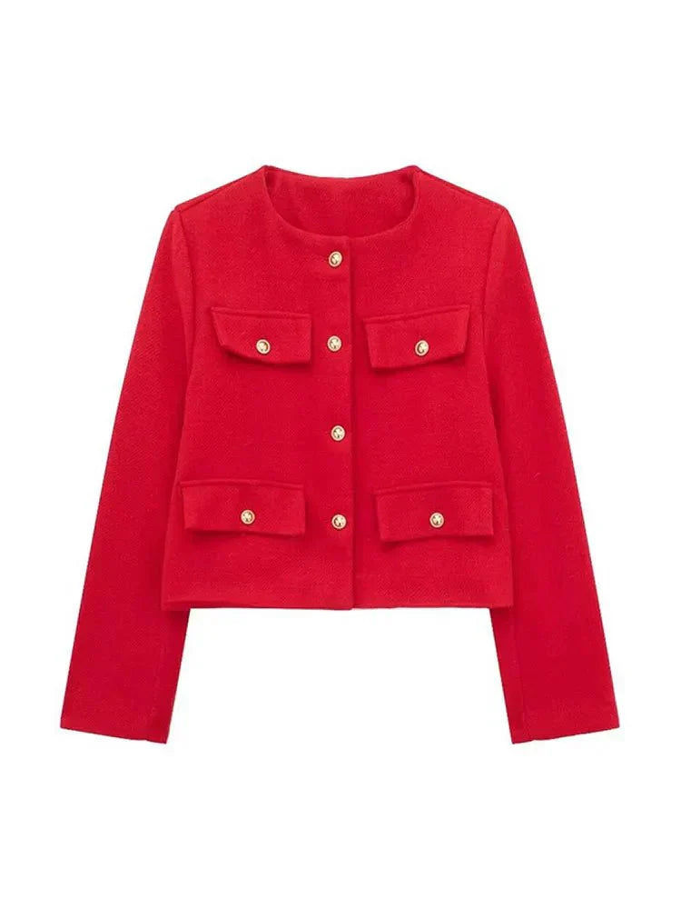 Veste croisée boutonnée femme élégante, manches longues, coupe moderne raffinée pour un style sophistiqué et polyvalent.