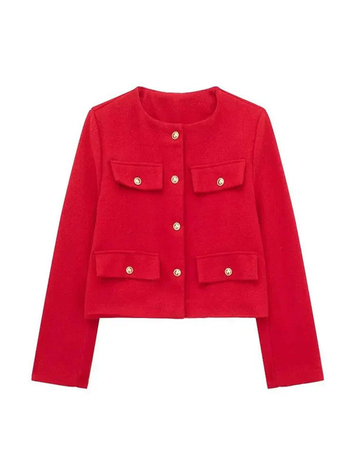 Veste croisée boutonnée femme élégante, manches longues, coupe moderne raffinée pour un style sophistiqué et polyvalent.