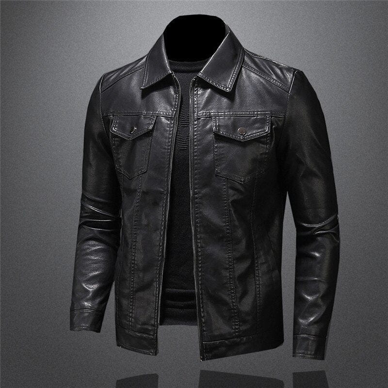 "Veste de moto en cuir noir pour homme, élégante, ajustée, idéale pour style moderne et occasions formelles."