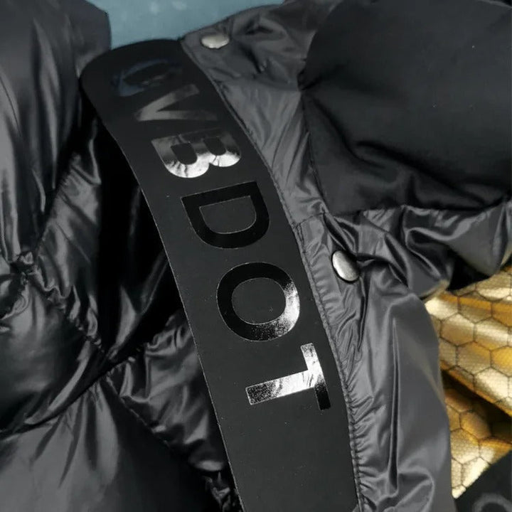"Veste d'hiver femme en duvet, imperméable, coupe moderne, couleur neutre, idéale pour le froid avec capuche amovible."