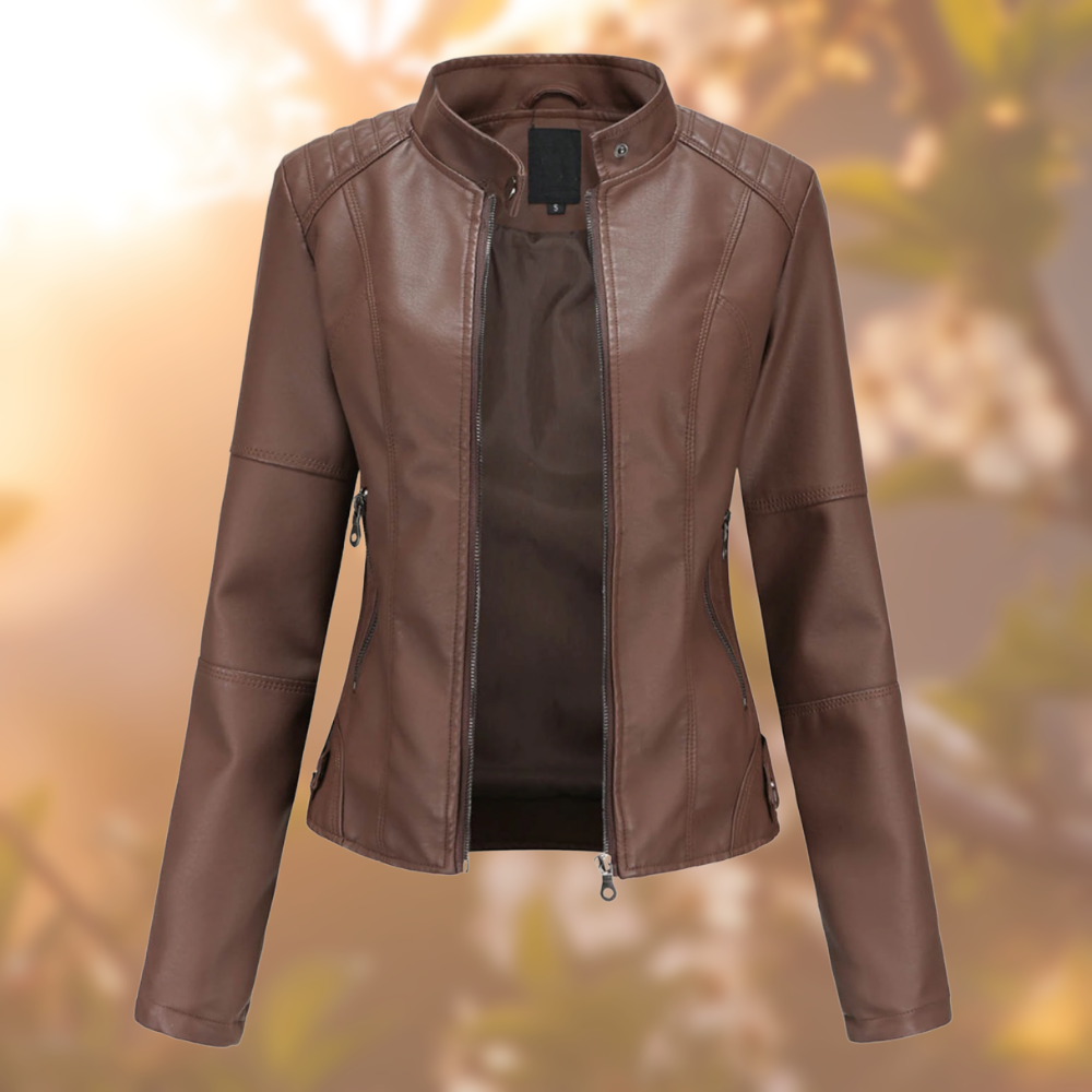 "Veste élégante en faux cuir noire pour femmes, design raffiné et polyvalent, parfaite pour tenues décontractées ou formelles