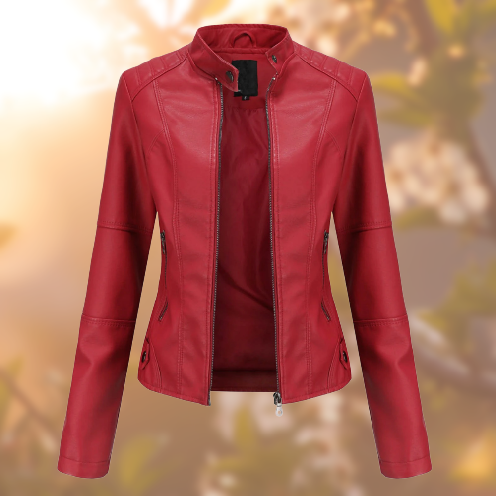 "Veste élégante en faux cuir noire pour femmes, design raffiné et polyvalent, parfaite pour tenues décontractées ou formelles