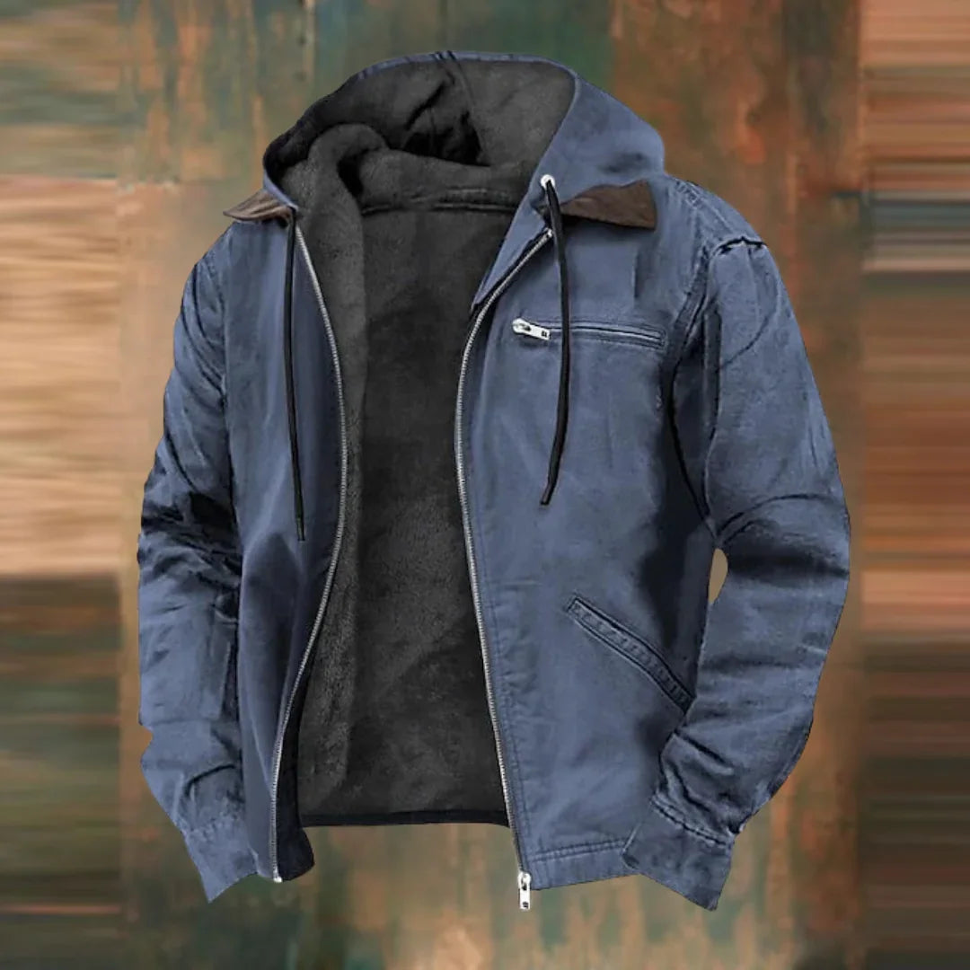 "Veste élégante homme en tissu léger, coupe ajustée, idéale pour l'automne, vue de face montrant détails raffinés."