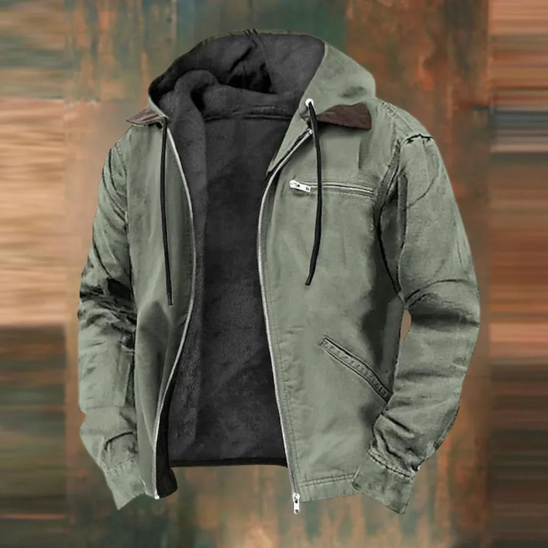 "Veste élégante homme en tissu léger, coupe ajustée, idéale pour l'automne, vue de face montrant détails raffinés."