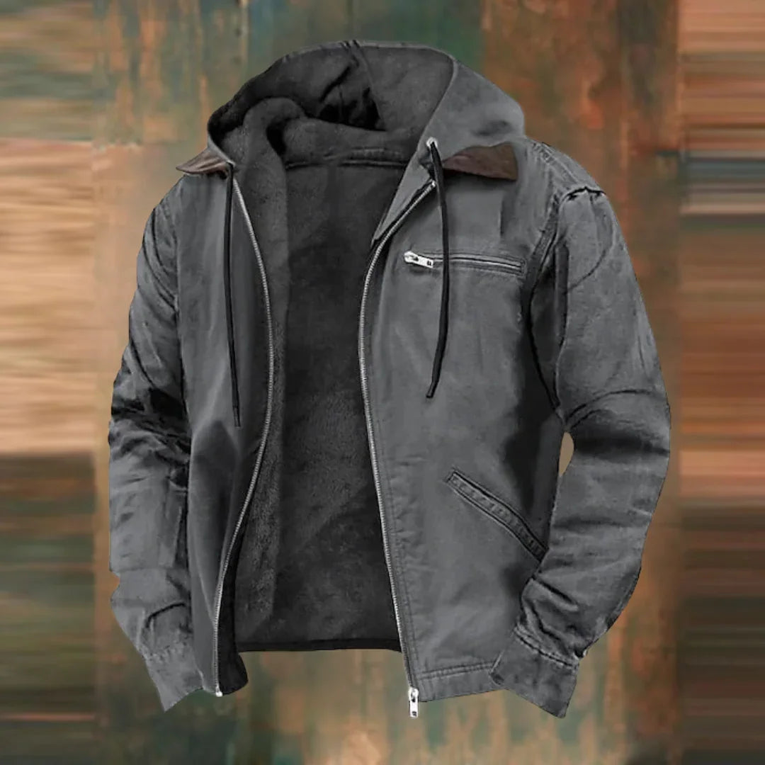 "Veste élégante homme en tissu léger, coupe ajustée, idéale pour l'automne, vue de face montrant détails raffinés."