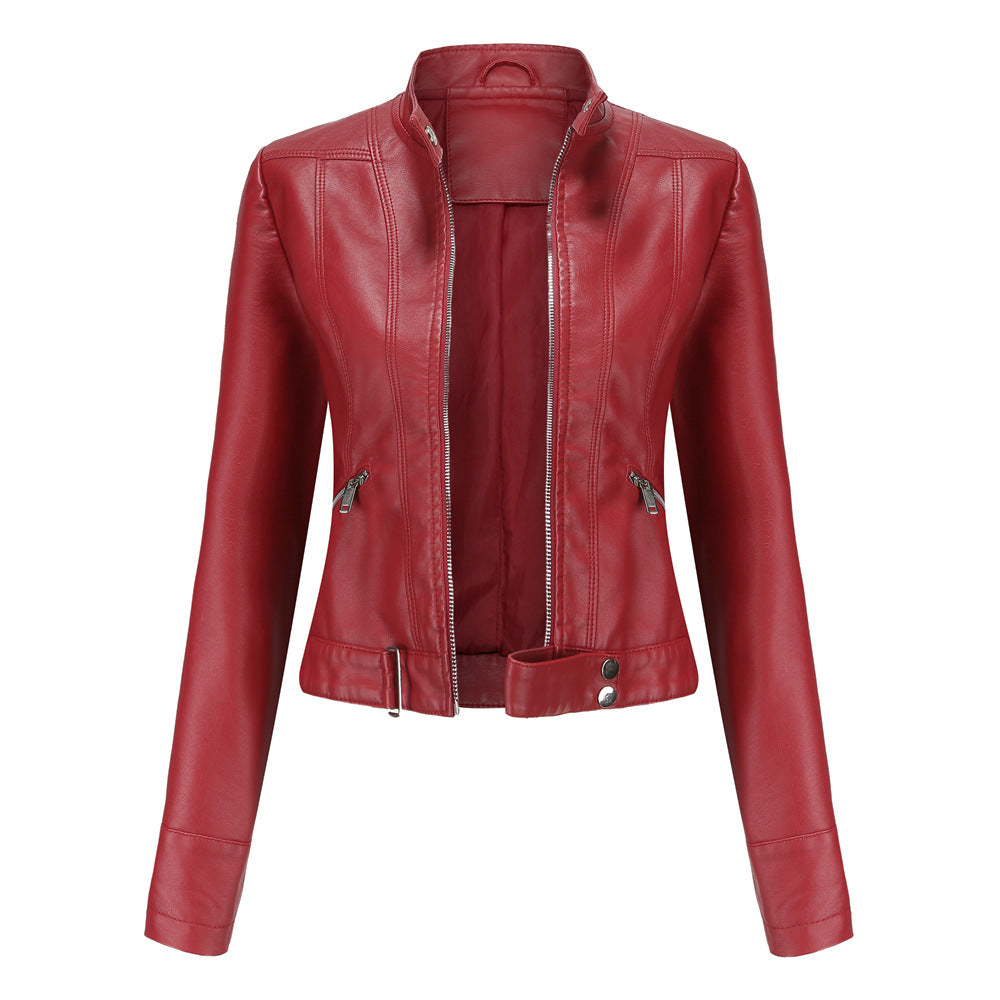 "Veste en cuir biker Mille pour femme, couleur noire, double fermetures éclair, audacieuse et élégante."