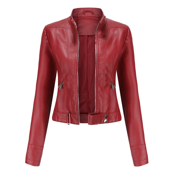 "Veste en cuir biker Mille pour femme, couleur noire, double fermetures éclair, audacieuse et élégante."