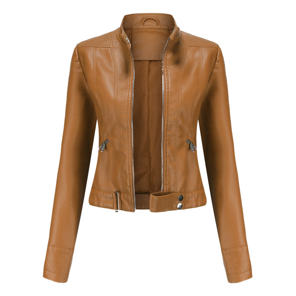 "Veste en cuir biker Mille pour femme, couleur noire, double fermetures éclair, audacieuse et élégante."