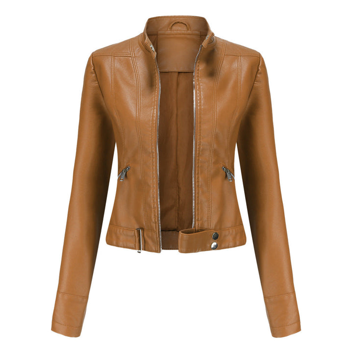 "Veste en cuir biker Mille pour femme, couleur noire, double fermetures éclair, audacieuse et élégante."