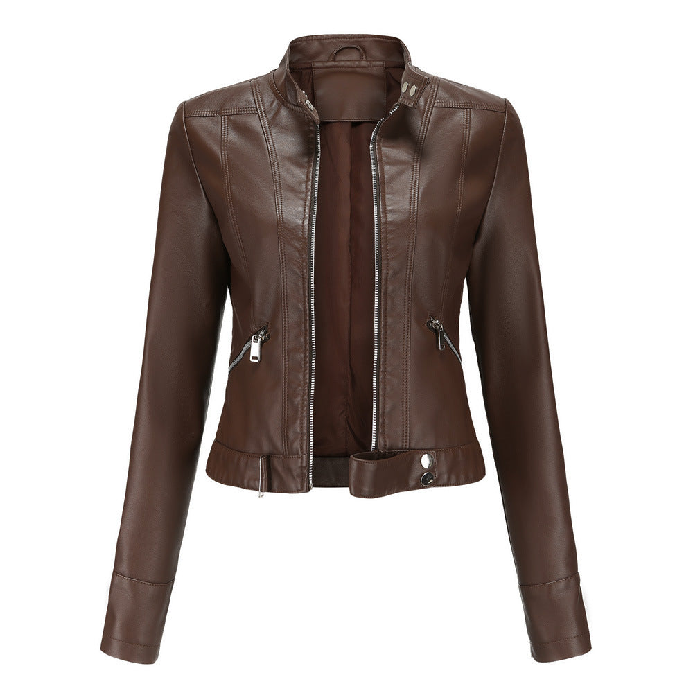 "Veste en cuir biker Mille pour femme, couleur noire, double fermetures éclair, audacieuse et élégante."
