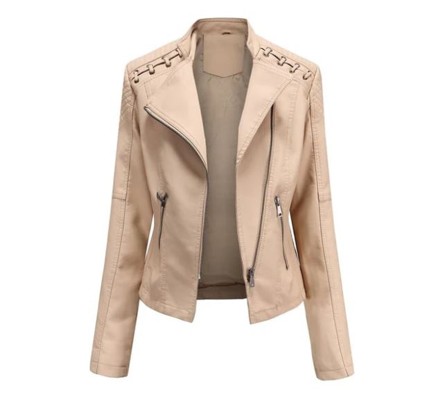 "Veste en cuir d'agneau femme, style rétro chic, couleur marron, design élégant décontracté avec poches et fermeture dissimul