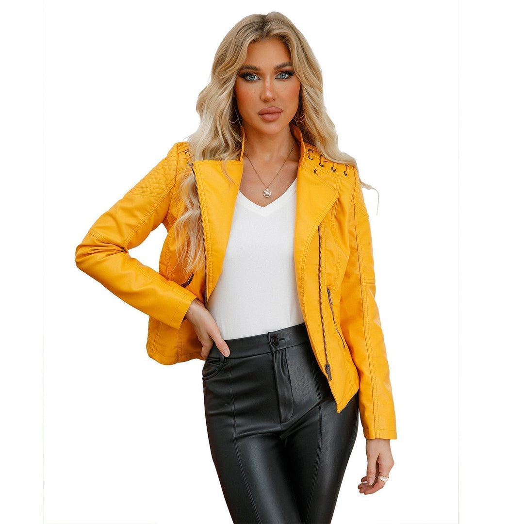 "Veste en cuir d'agneau femme, style rétro chic, couleur marron, design élégant décontracté avec poches et fermeture dissimul