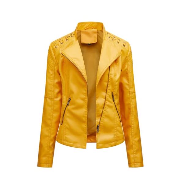 "Veste en cuir d'agneau femme, style rétro chic, couleur marron, design élégant décontracté avec poches et fermeture dissimul