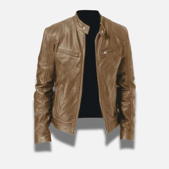 "Veste en cuir élégante pour homme, coupe ajustée, coloris noir profond, idéale pour un look raffiné et durable."