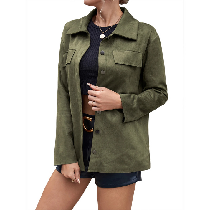 "Veste en cuir femme élégante avec boutons chic, style moderne, cuir premium noir pour allure sophistiquée."
