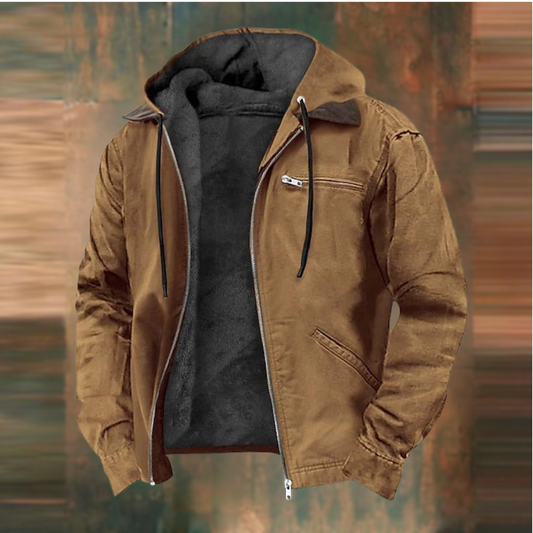 "Veste en cuir homme élégante, coupe ajustée, capuche moderne, doublure douce, style urbain pour toutes saisons."