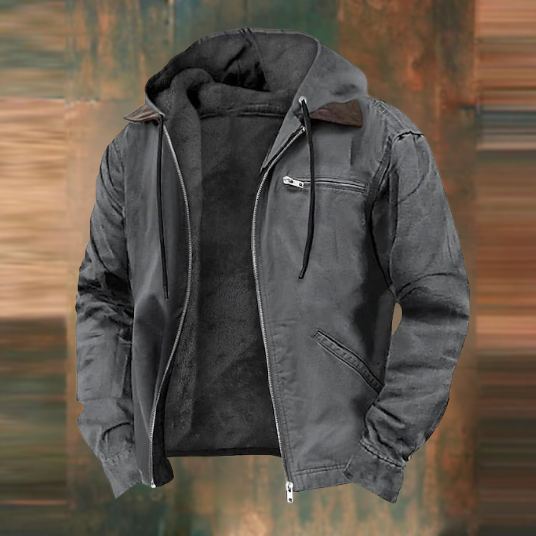 "Veste en cuir homme élégante, coupe ajustée, capuche moderne, doublure douce, style urbain pour toutes saisons."