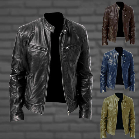"Veste en cuir homme élégante, coupe ajustée, finition premium, idéale pour soirées fraîches d'été, style moderne."