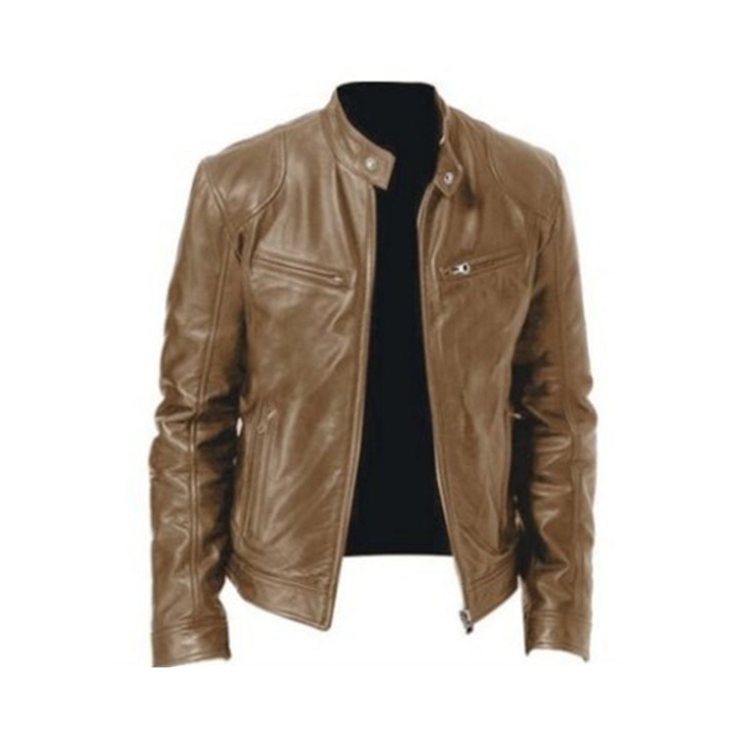 "Veste en cuir homme élégante, coupe ajustée, finition premium, idéale pour soirées fraîches d'été, style moderne."