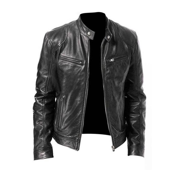 "Veste en cuir homme élégante, coupe ajustée, finition premium, idéale pour soirées fraîches d'été, style moderne."