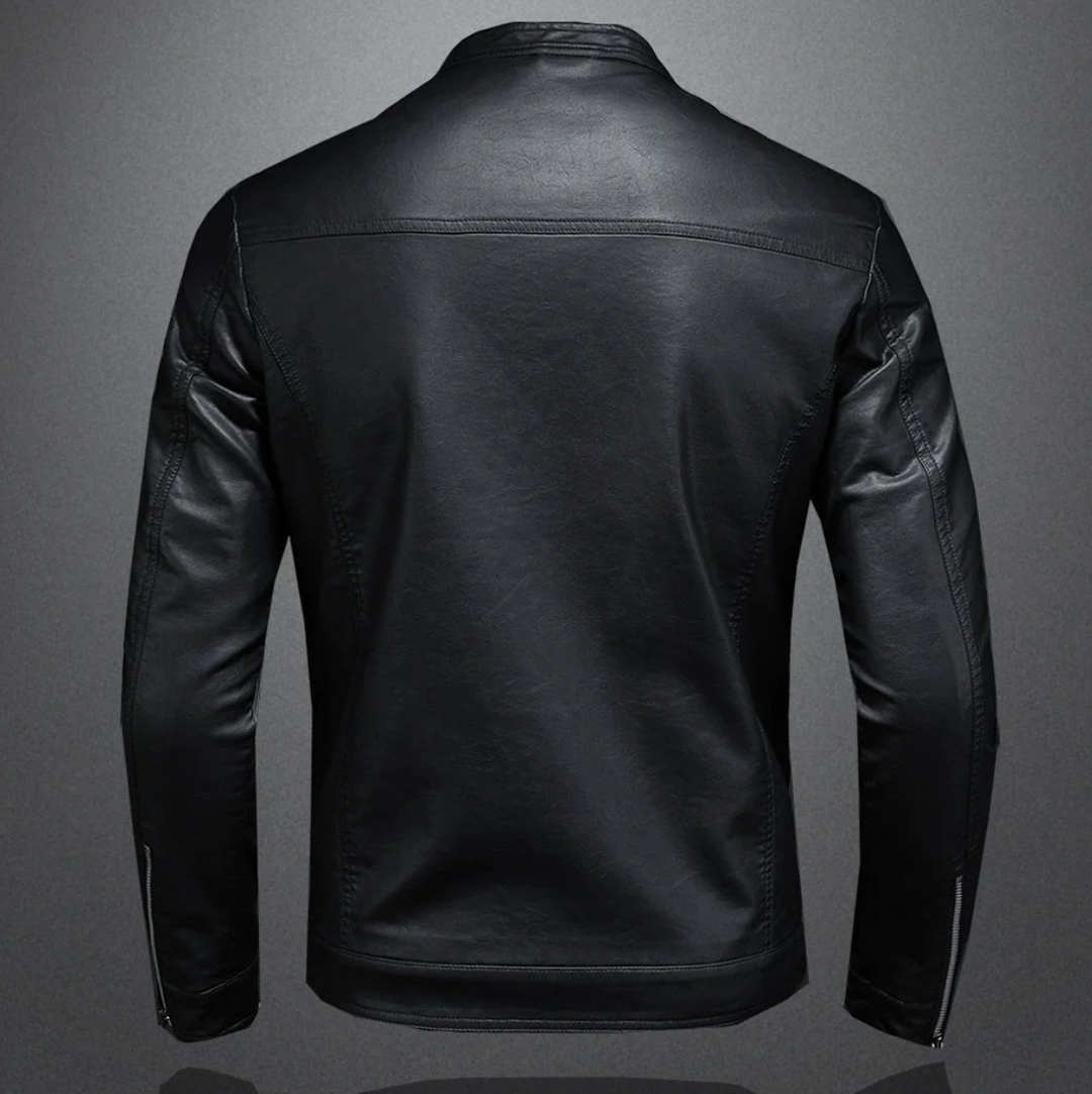 "Veste en cuir homme élégante, design moderne, cuir marron, manches longues, idéale toutes occasions, taille variée."