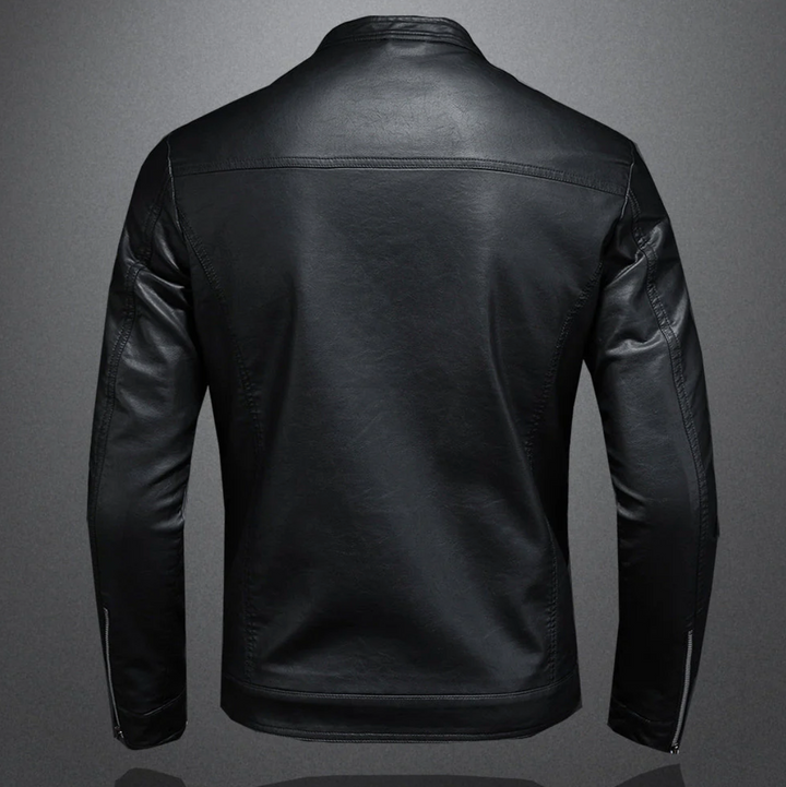 "Veste en cuir homme élégante, design moderne, cuir marron, manches longues, idéale toutes occasions, taille variée."