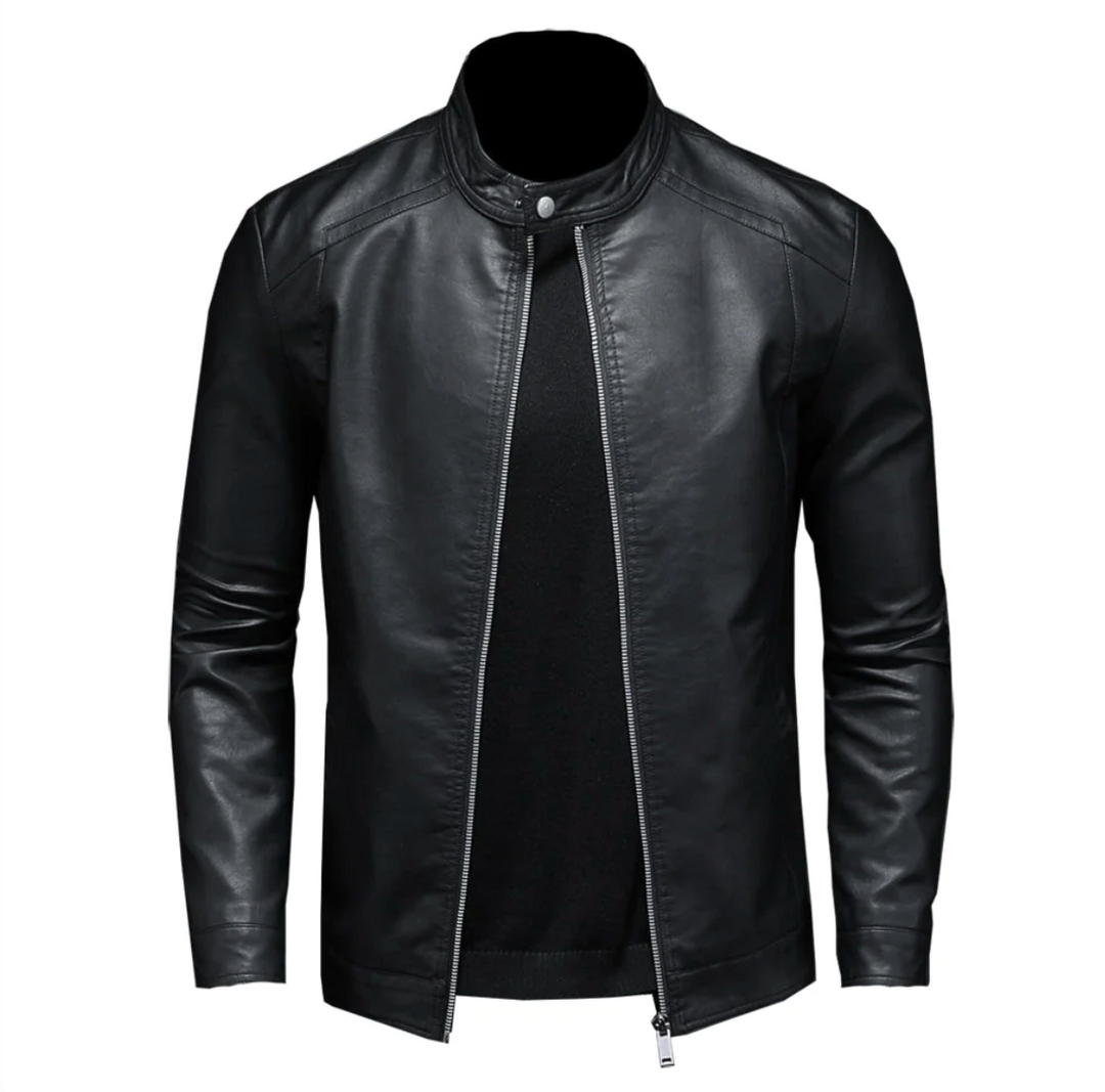 "Veste en cuir homme élégante, design moderne, cuir marron, manches longues, idéale toutes occasions, taille variée."