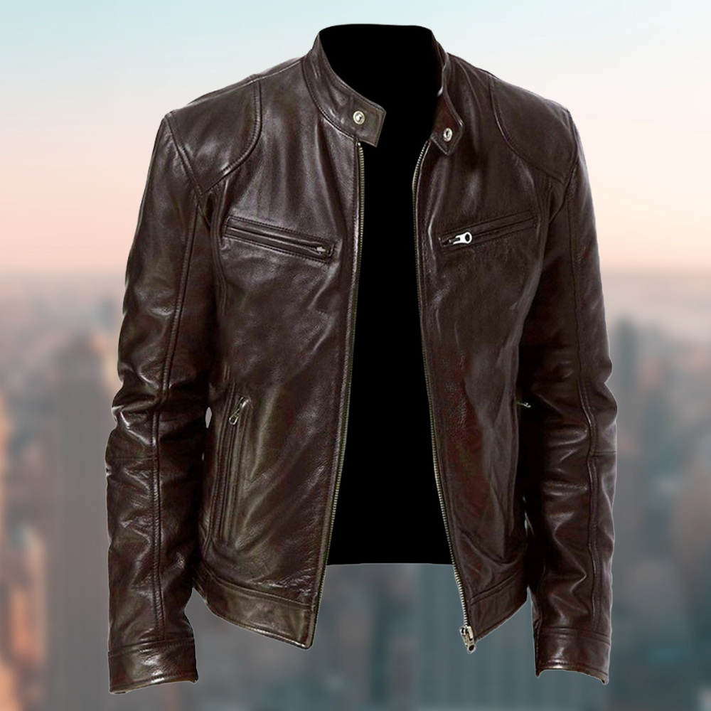 "Veste en cuir homme, élégante et ajustée, en cuir haut de gamme pour un style intemporel et moderne."